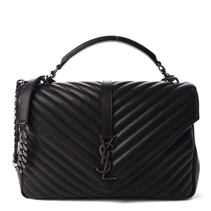 Saint Laurent Sheepskin Matelasse Chevron Monogram Monochrome Large College Satchel Black 1 of 10