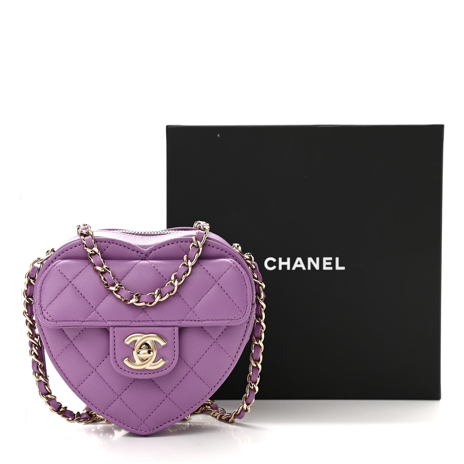 Chanel Lambskin Quilted CC In Love Heart Clutch With Chain Purple 12 of 12