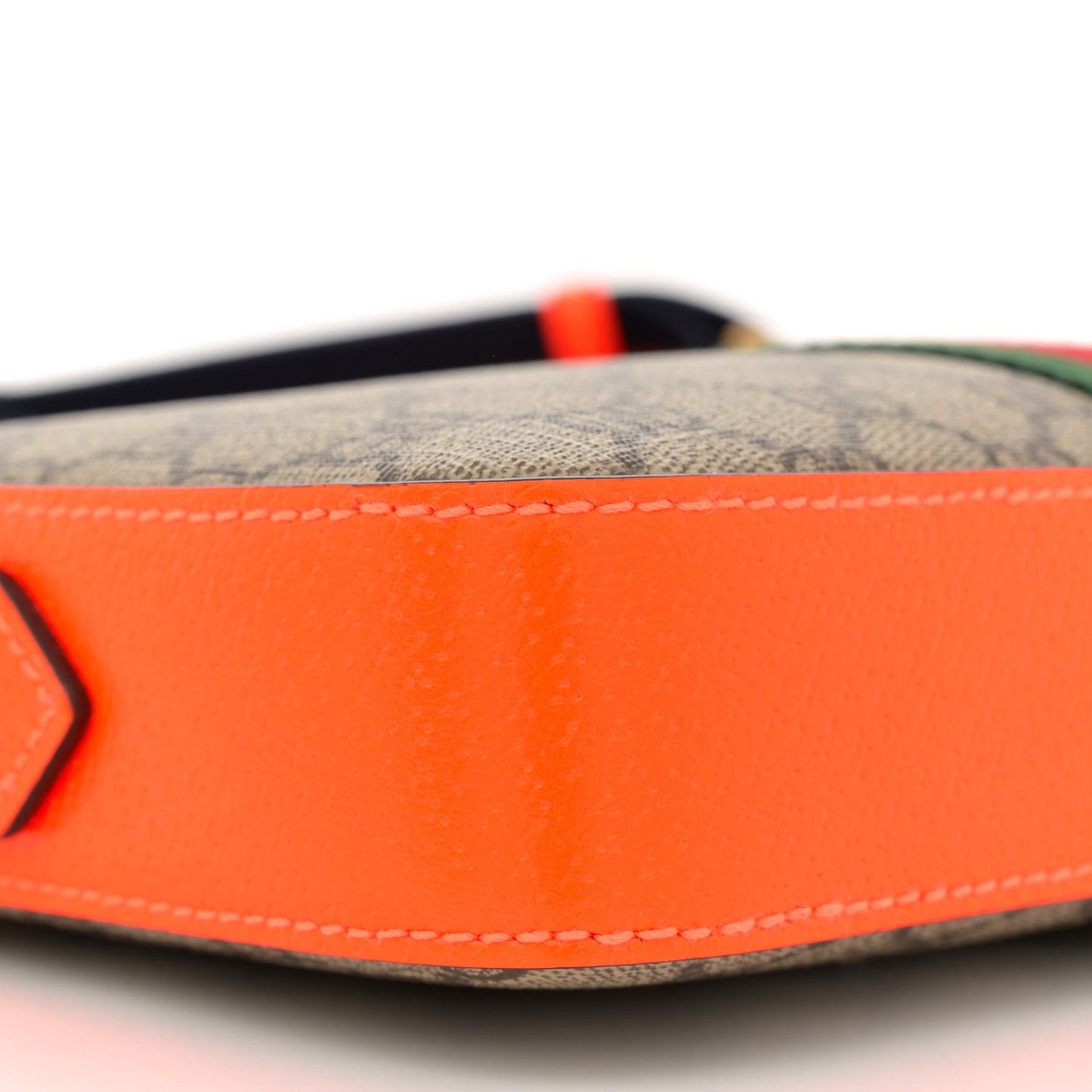 GG Supreme Monogram Textured Dollar Calfskin Web Ophidia Wristlet Shoulder Bag Beige Ebony Orange