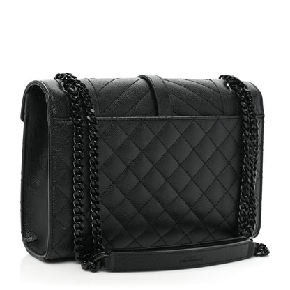 Saint Laurent Grain De Poudre Textured Mixed Matelasse Triquilt Medium Monogram Satchel Black 2 of 11