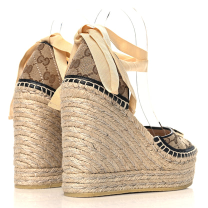 Gucci Monogram Matelasse GG Marmont Ankle Wrap Platform 35/120mm Espadrille Wedges 35.5 Beige Ebony Black Sand Storm 5 of 10