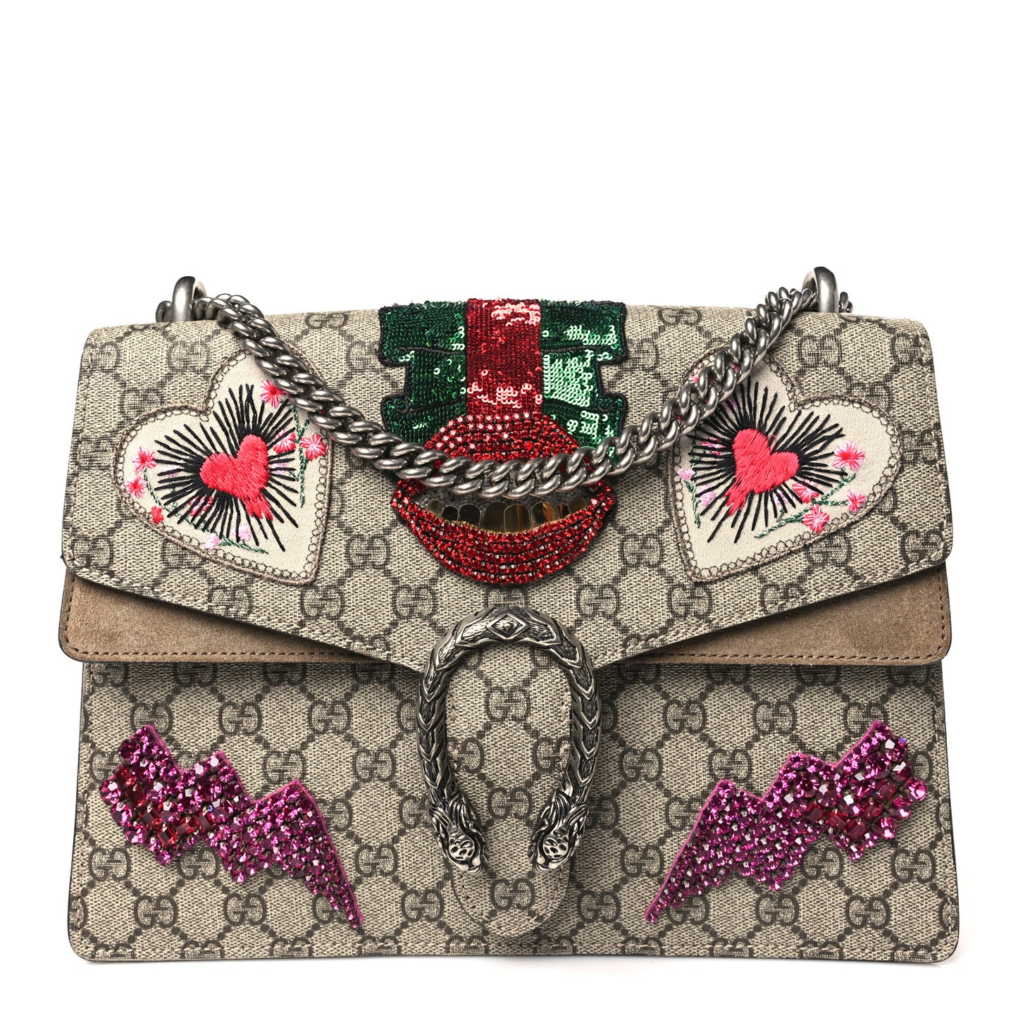 GG Supreme Monogram Embroidered Medium Dionysus Shoulder Bag Taupe
