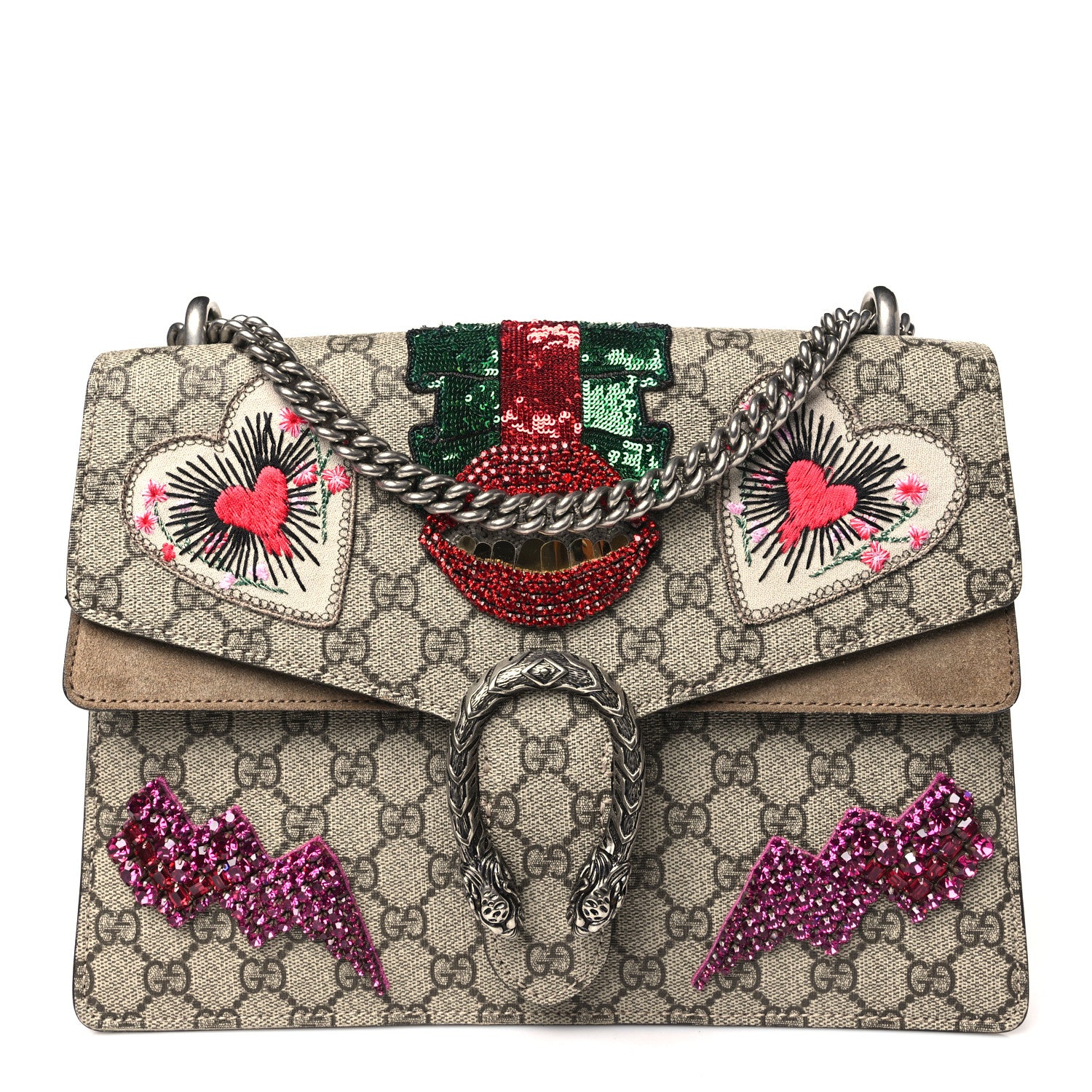 Gucci GG Supreme Monogram Embroidered Medium Dionysus Shoulder Bag Taupe 1 of 10