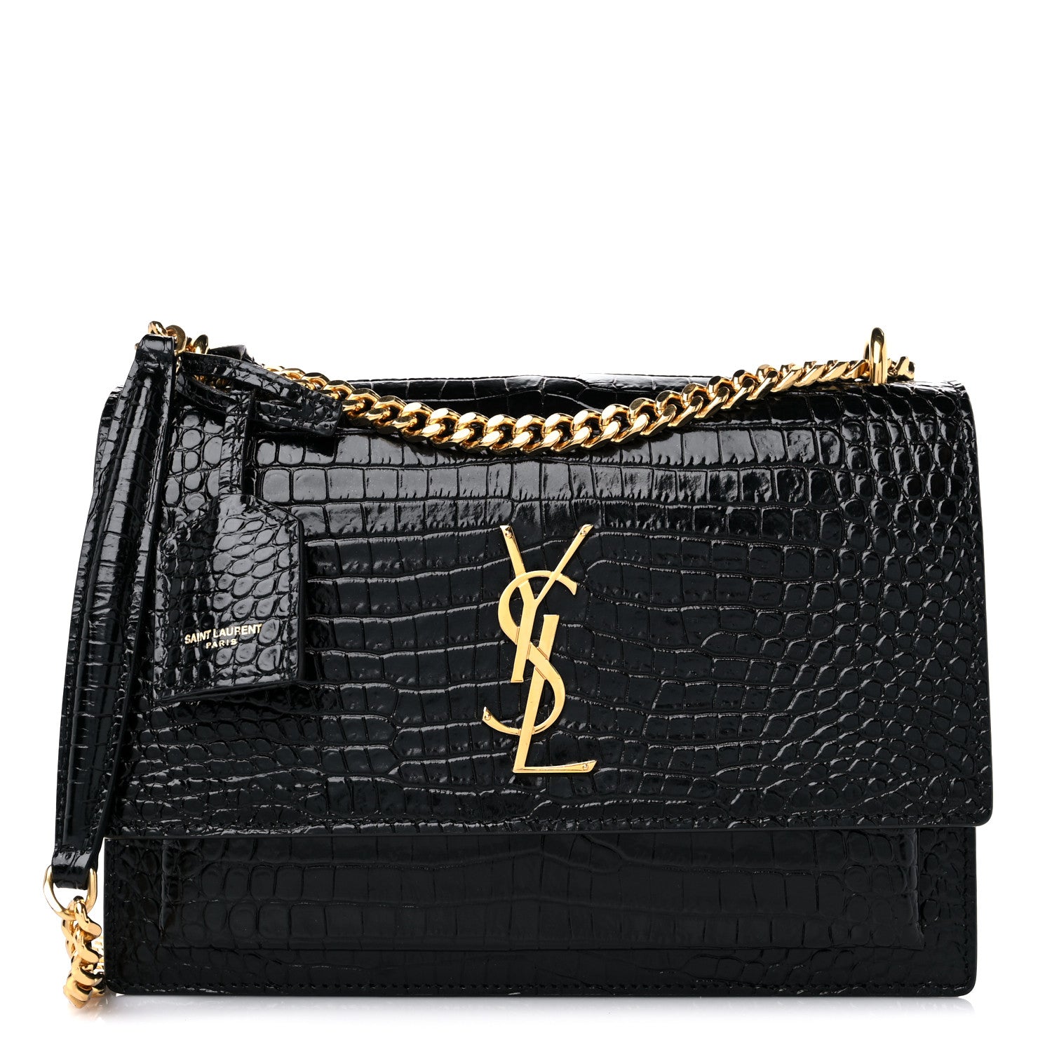Saint Laurent Calfskin Crocodile Embossed Medium Monogram Sunset Black 1 of 9
