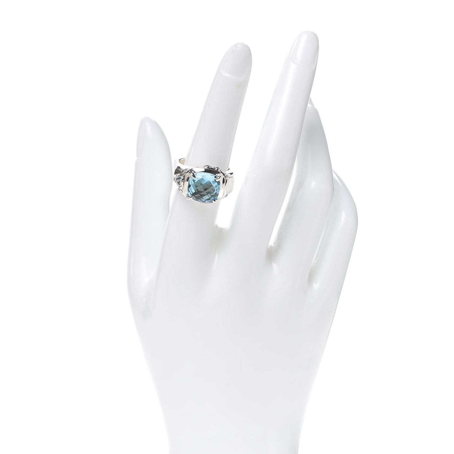 Sterling Silver Blue Topaz Bamboo Ring 54 7