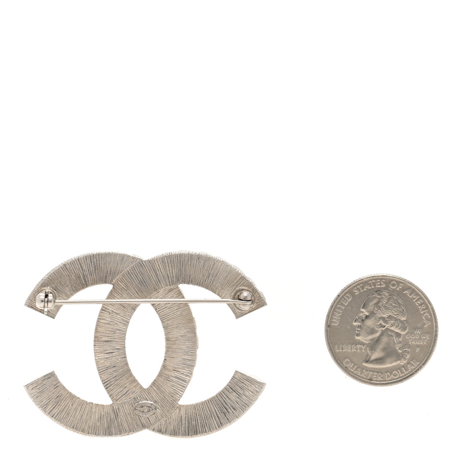 Chanel Baguette Crystal CC Brooch Silver 2 of 3