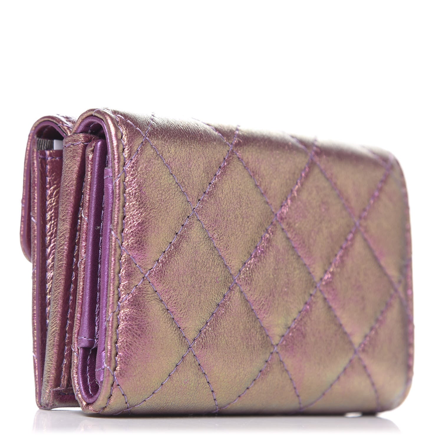 Chanel Iridescent Lambskin Small Quilted Flap Wallet Purple 3 of 9