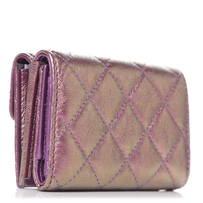Chanel Iridescent Lambskin Small Quilted Flap Wallet Purple 3 of 9