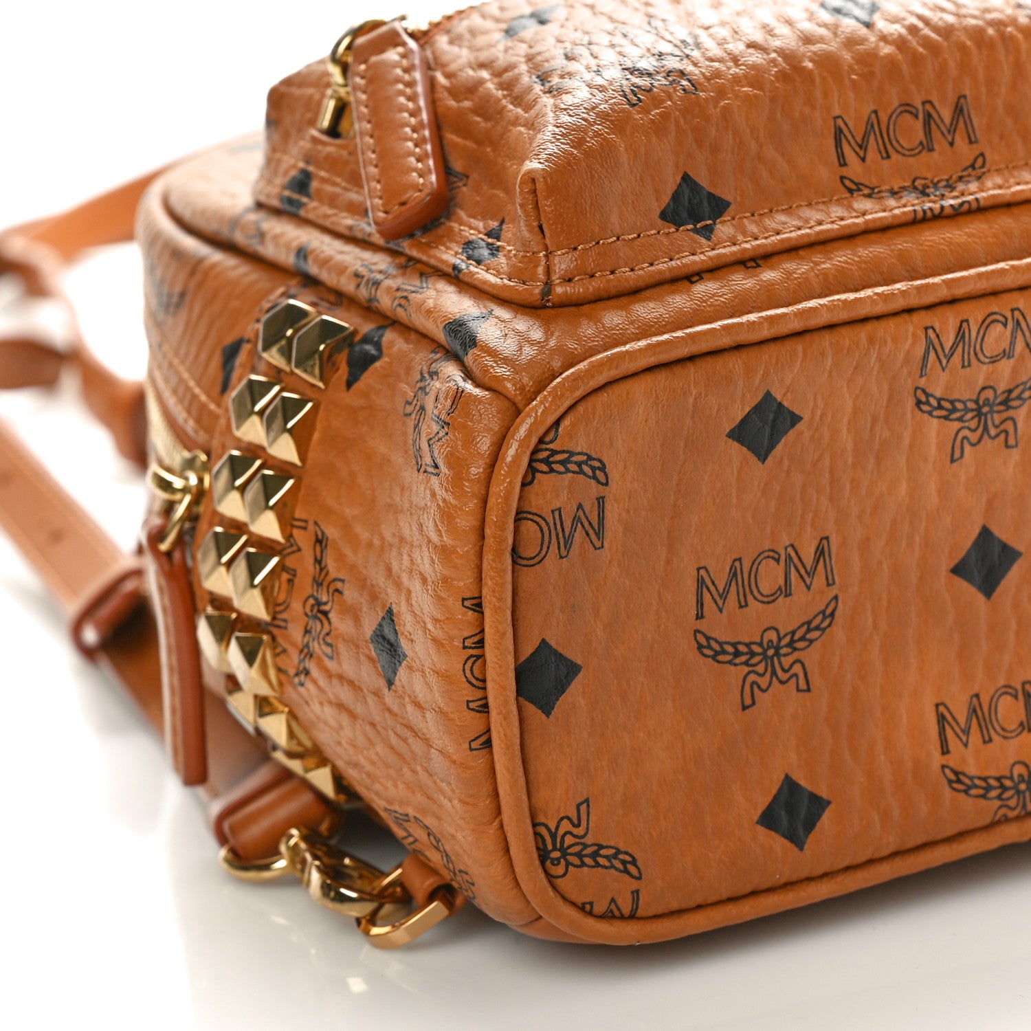 MCM Visetos Side Stud X-Mini Stark Bebe Boo Backpack Cognac 9 of 10