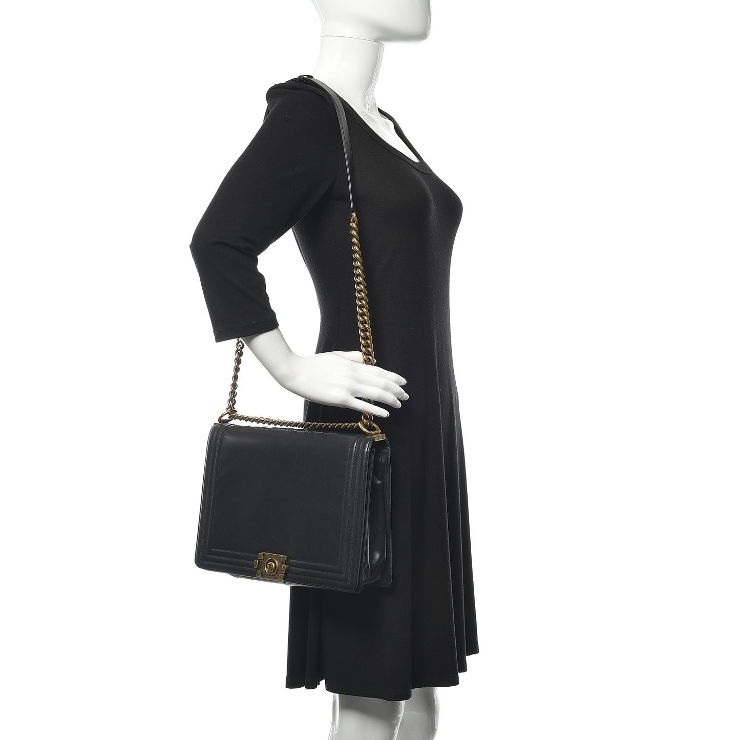Glazed Calfskin Large Boy Flap Black