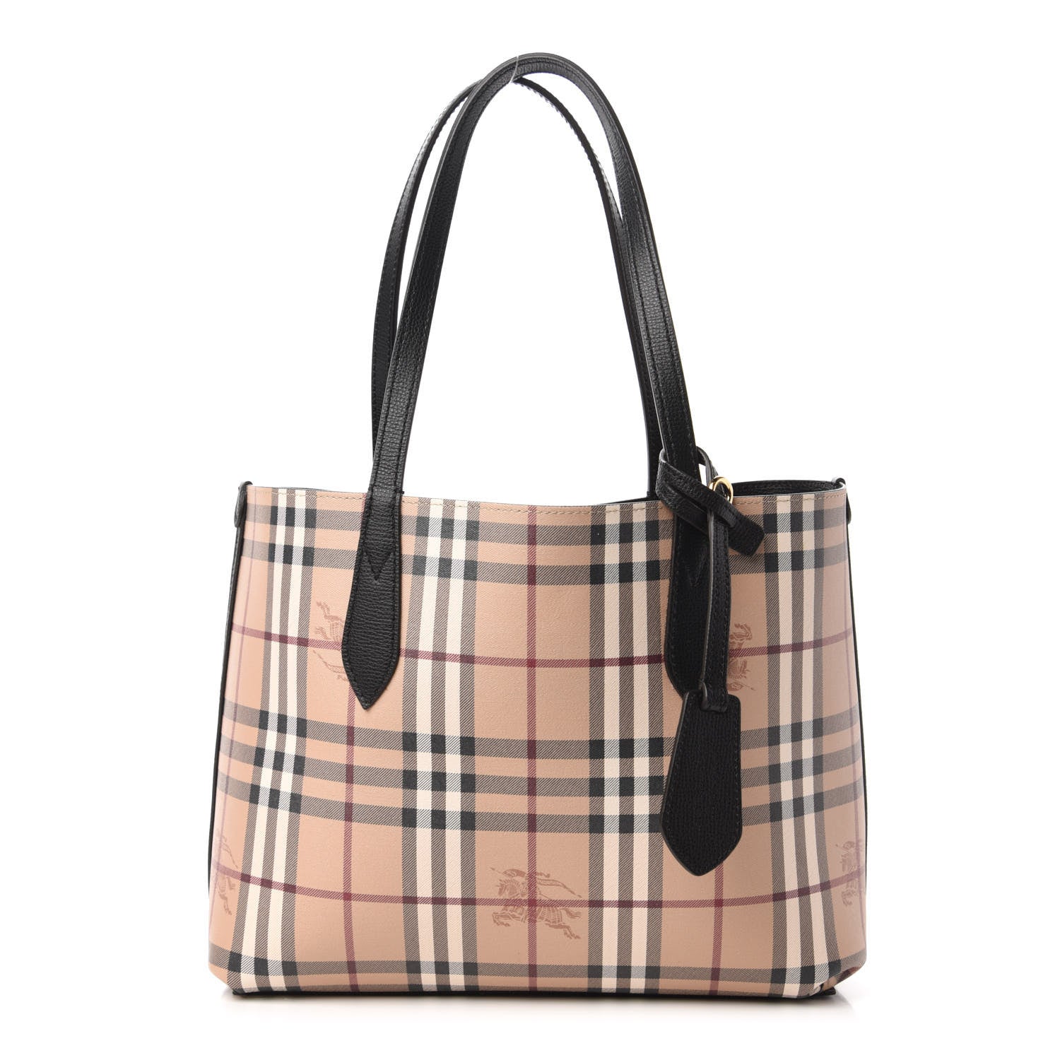 Burberry Grainy Calfskin Haymarket Check Small Reversible Tote Black 9 of 16