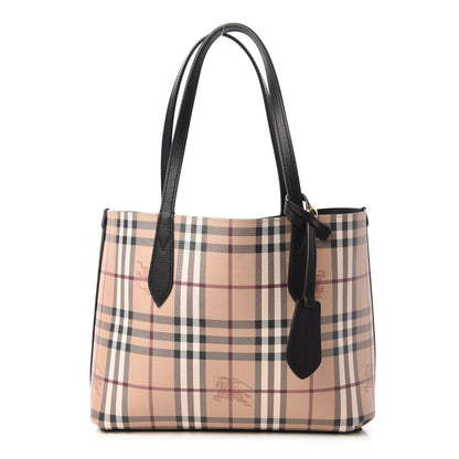 Burberry Grainy Calfskin Haymarket Check Small Reversible Tote Black 9 of 16