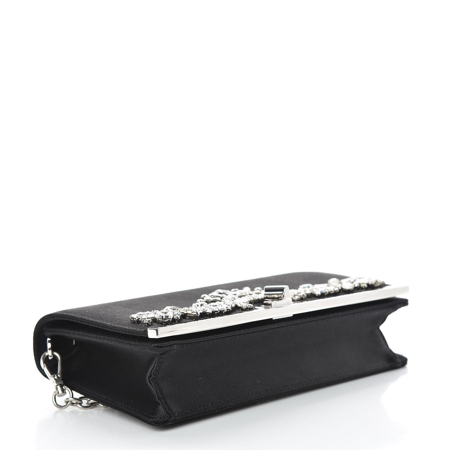 Satin Crystal Chain Wallet Black