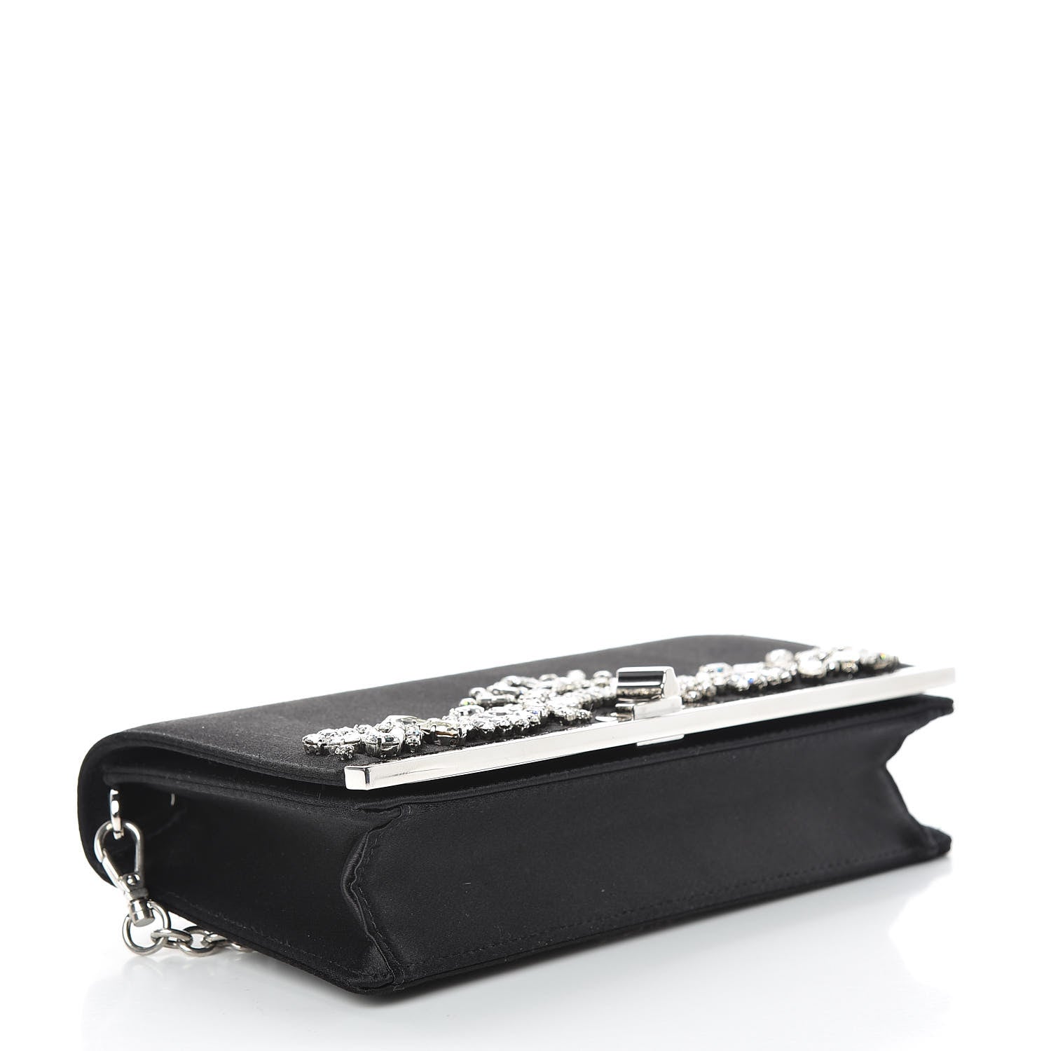 Prada Satin Crystal Chain Wallet Black 4 of 10