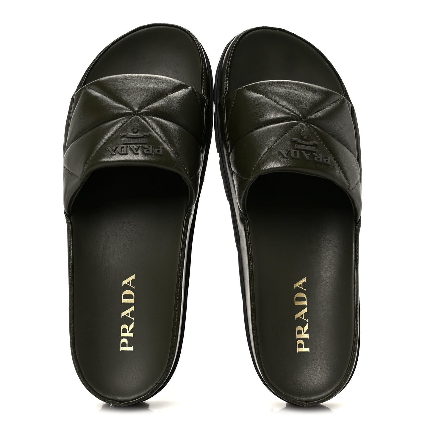 Nappa Logo Quilted Slide Sandals 39 Militaire