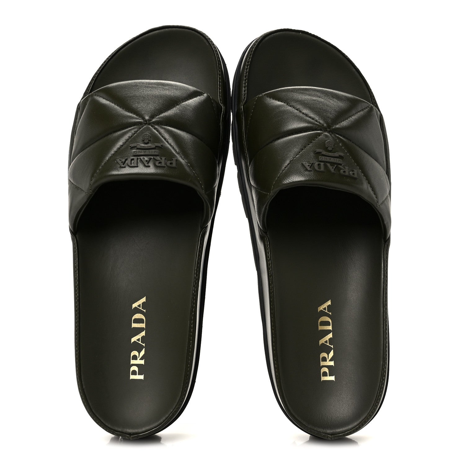 Prada Nappa Logo Quilted Slide Sandals 39 Militaire 2 of 10