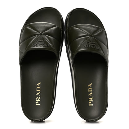 Prada Nappa Logo Quilted Slide Sandals 39 Militaire 2 of 10