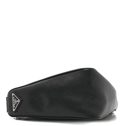 Prada Saffiano Cuir Triangle Logo Embossed Triangle Shoulder Bag Black 5 of 18