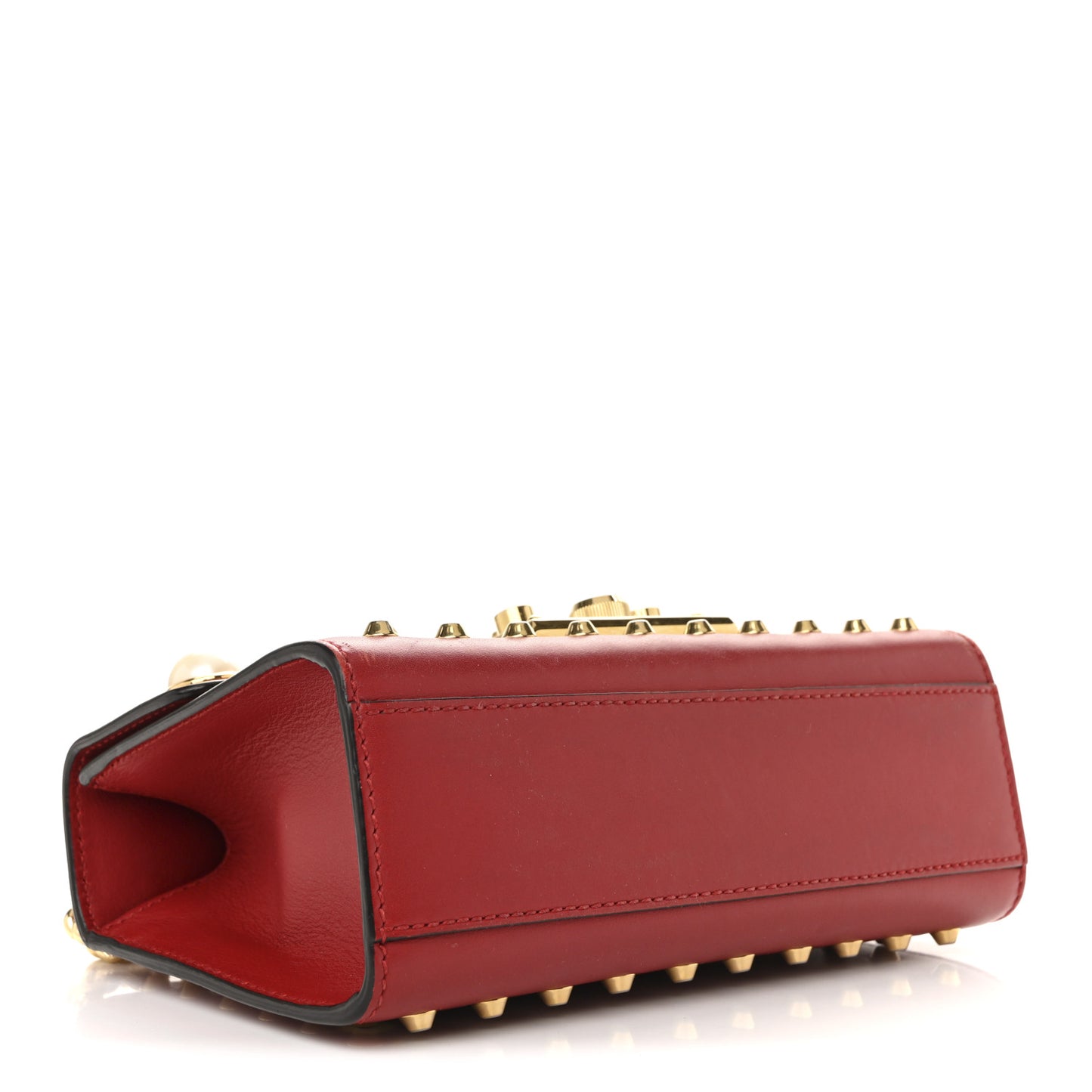 Calfskin Studded Small Padlock Shoulder Bag Hibiscus Red