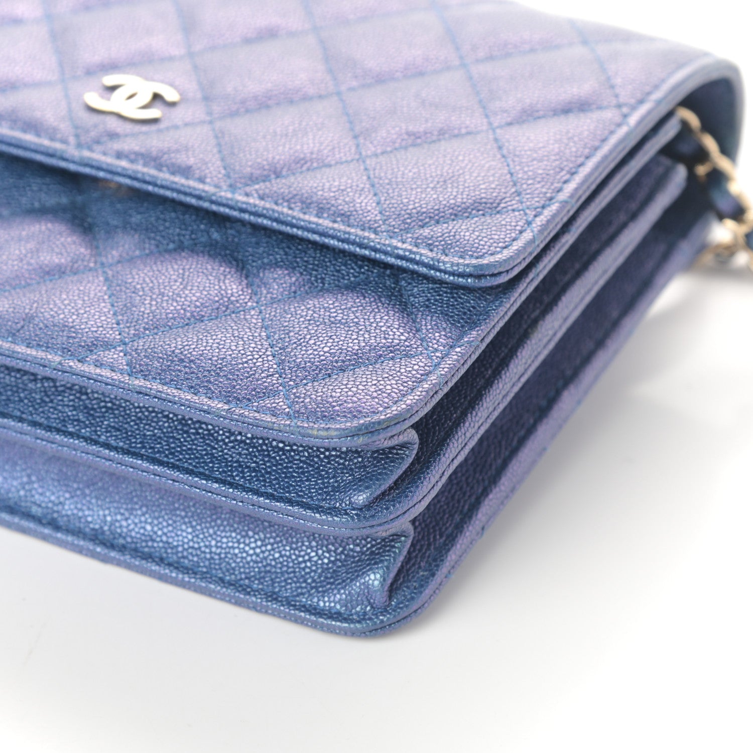 Chanel Iridescent Caviar Quilted Square Wallet On Chain WOC Blue 10 of 10