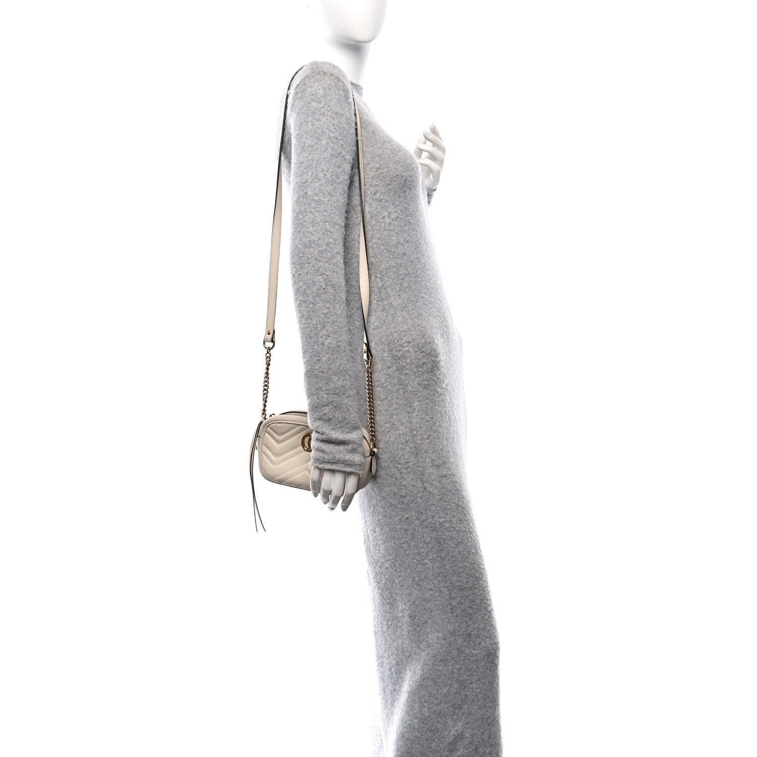 Gucci Calfskin Matelasse Mini GG Marmont Chain Shoulder Bag White 2 of 11