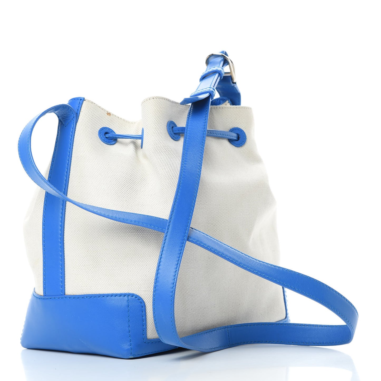 Cotton Canvas Calfskin Bucket Bag Bleu Pacifique