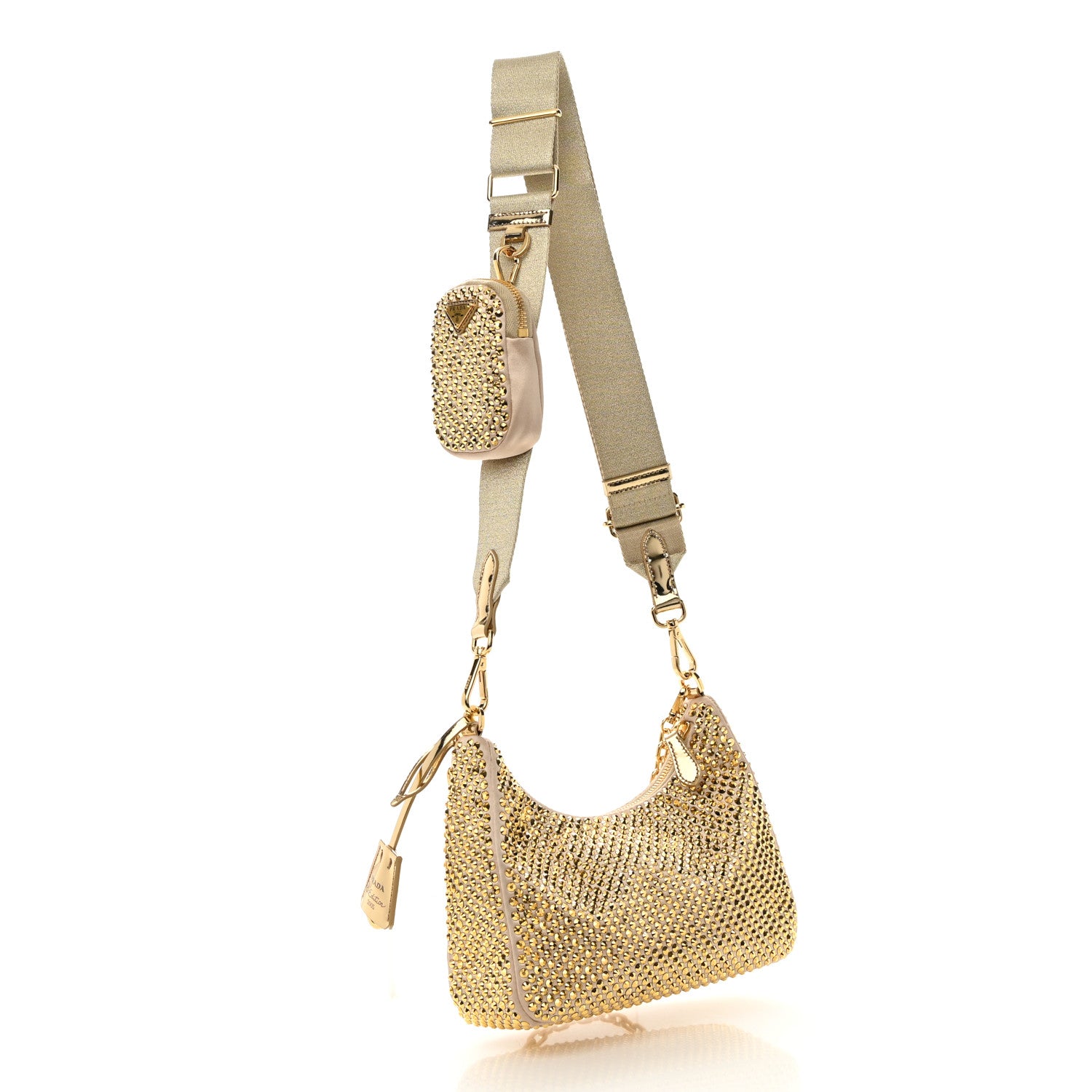 Prada Satin Crystal Re-Edition 2005 Shoulder Bag Platino 3 of 14