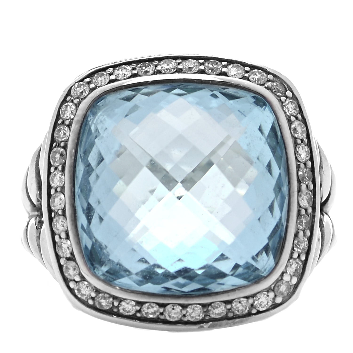 David Yurman Sterling Silver Diamond Blue Topaz 14mm Albion Ring 54 7 1 of 4