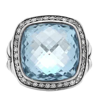 David Yurman Sterling Silver Diamond Blue Topaz 14mm Albion Ring 54 7 1 of 4
