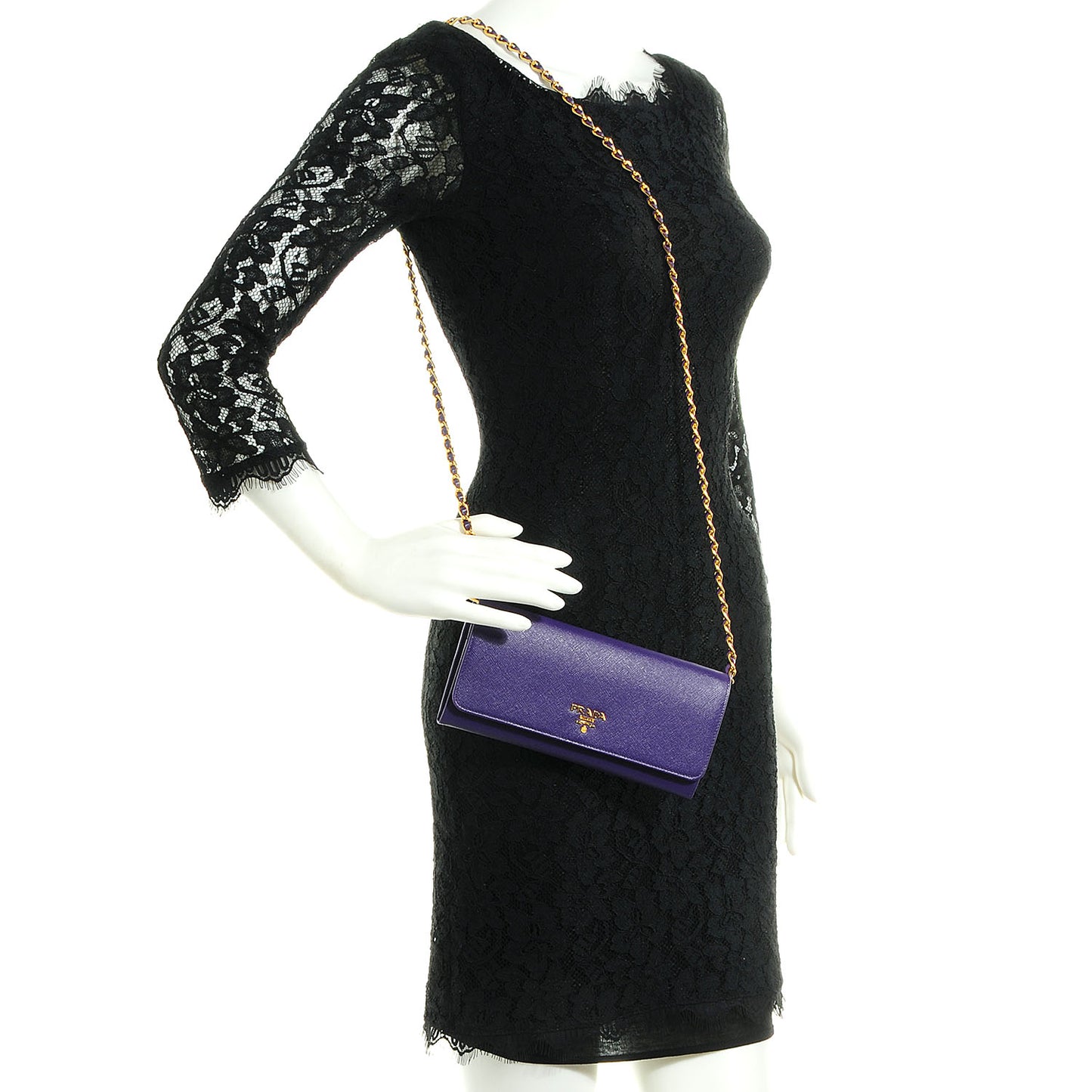 Saffiano Metal Oro Chain Wallet Viola
