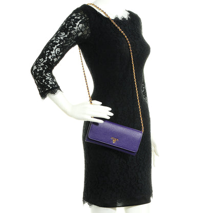 Prada Saffiano Metal Oro Chain Wallet Viola 2 of 9