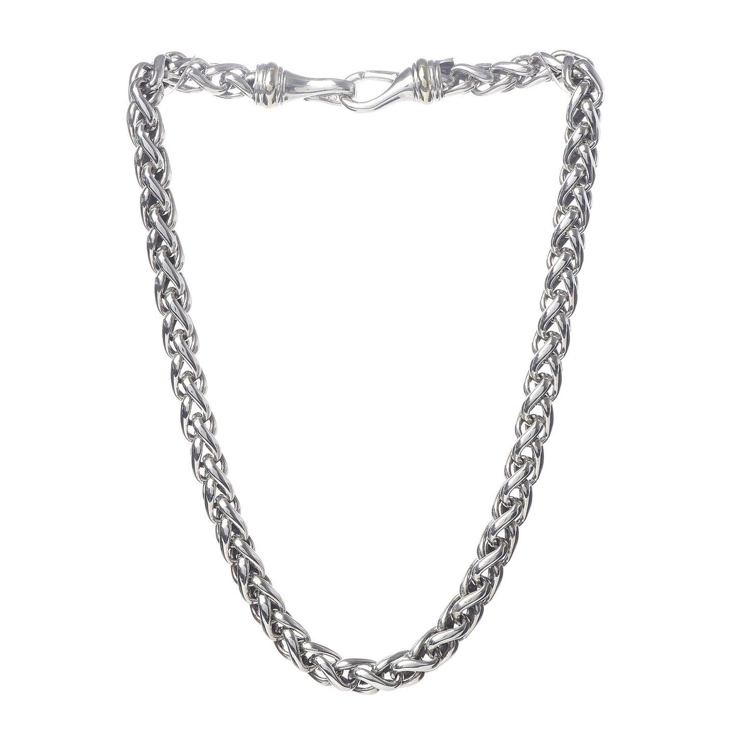 Sterling Silver 14K Yellow Gold 8mm Wheat Chain Necklace