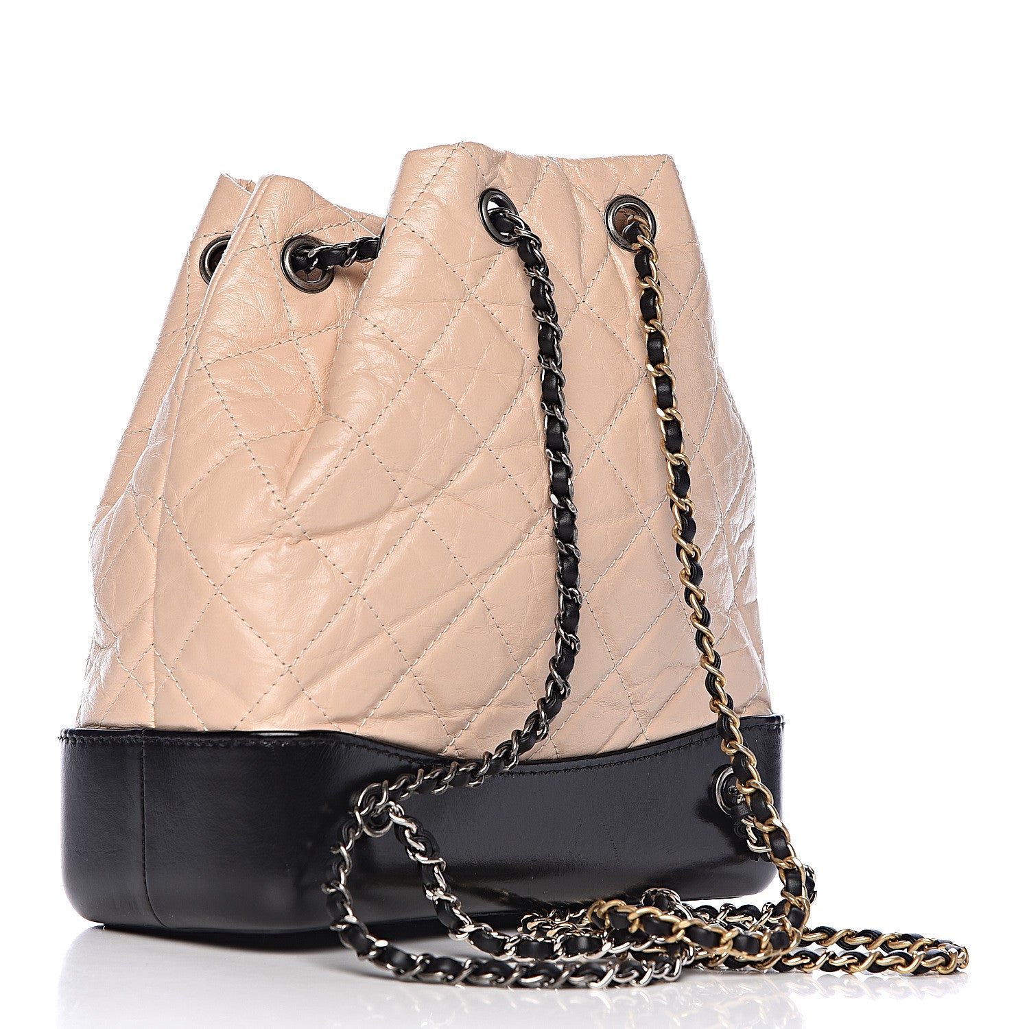 Chanel Aged Calfskin Quilted Small Gabrielle Backpack Beige Black 3 of 10