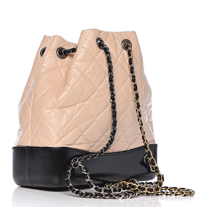 Chanel Aged Calfskin Quilted Small Gabrielle Backpack Beige Black 3 of 10