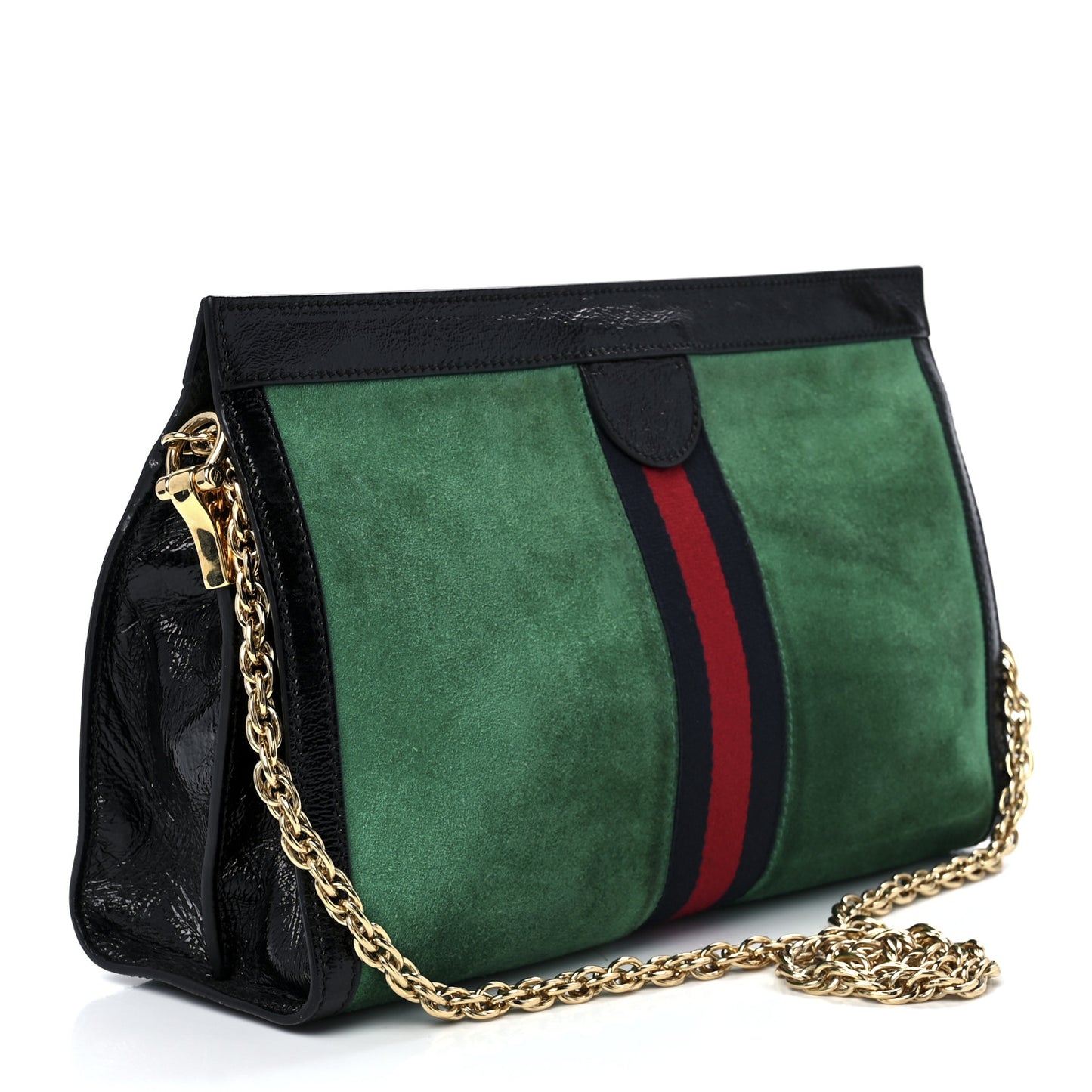 Suede Patent Web Medium Ophidia Chain Shoulder Bag New Shamarock Black
