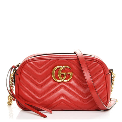 Gucci Calfskin Matelasse Small GG Marmont Chain Shoulder Bag Hibiscus Red 1 of 7