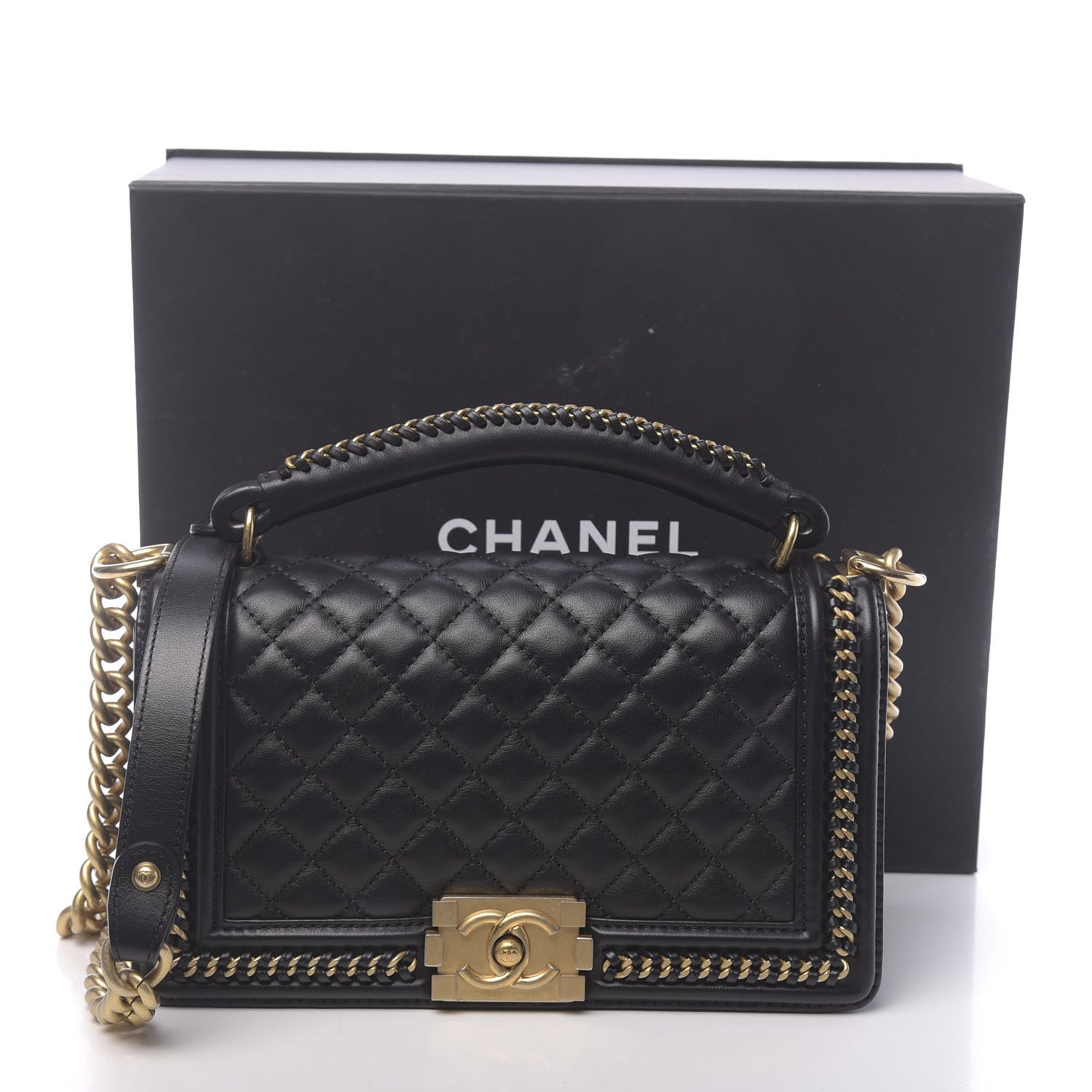Chanel Calfskin Quilted Medium Boy Top Handle Flap Black 11 of 11