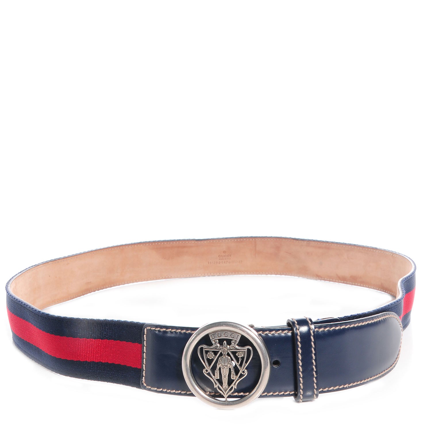 Gucci Leather Web Hysteria Crest Belt 105 42 Navy 1 of 6