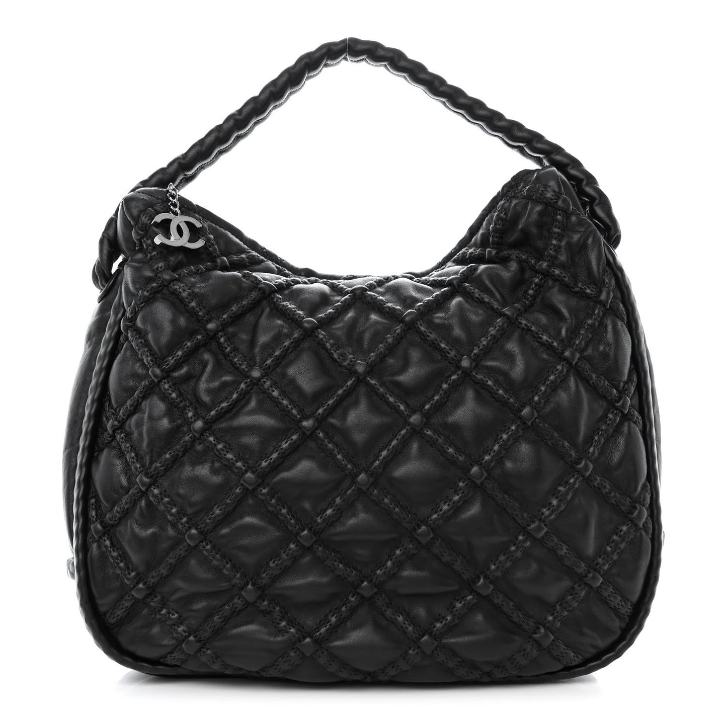 Quilted Lambskin Hidden Chain Hobo Black