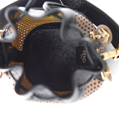 Fendi Vitello Liberty Glossy Lambskin F is Fendi Perforated Mini Mon Tresor Bucket Bag Sand Mimosa Black 5 of 10