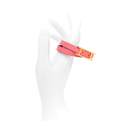 Hermes Swift Chamonix Behapi Double Tour Reversible Bracelet T1 Rose Azalee Rouge De Coeur 2 of 5