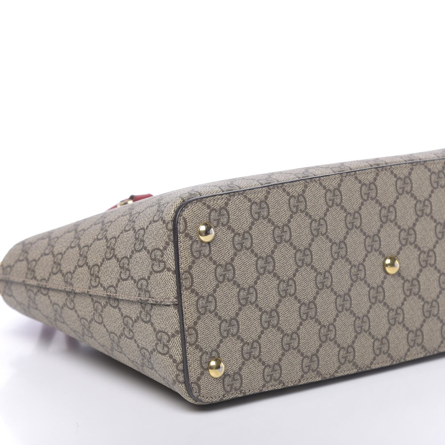 GG Supreme Monogram Moon Calfskin Small Zip Top Tote Beige Ebony Hibiscus Red New Rosette