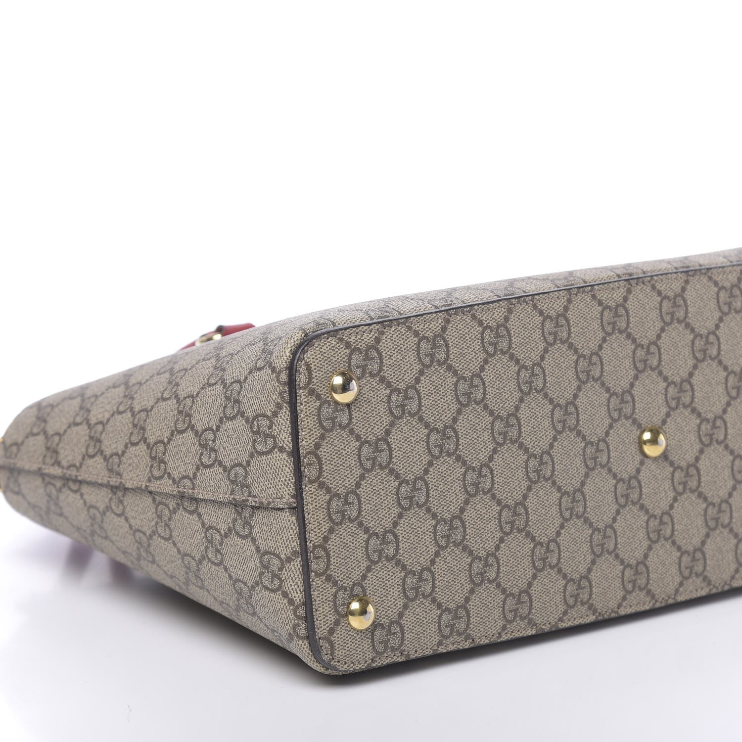 Gucci GG Supreme Monogram Moon Calfskin Small Zip Top Tote Beige Ebony Hibiscus Red New Rosette 5 of 13