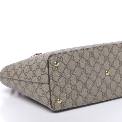 Gucci GG Supreme Monogram Moon Calfskin Small Zip Top Tote Beige Ebony Hibiscus Red New Rosette 5 of 13