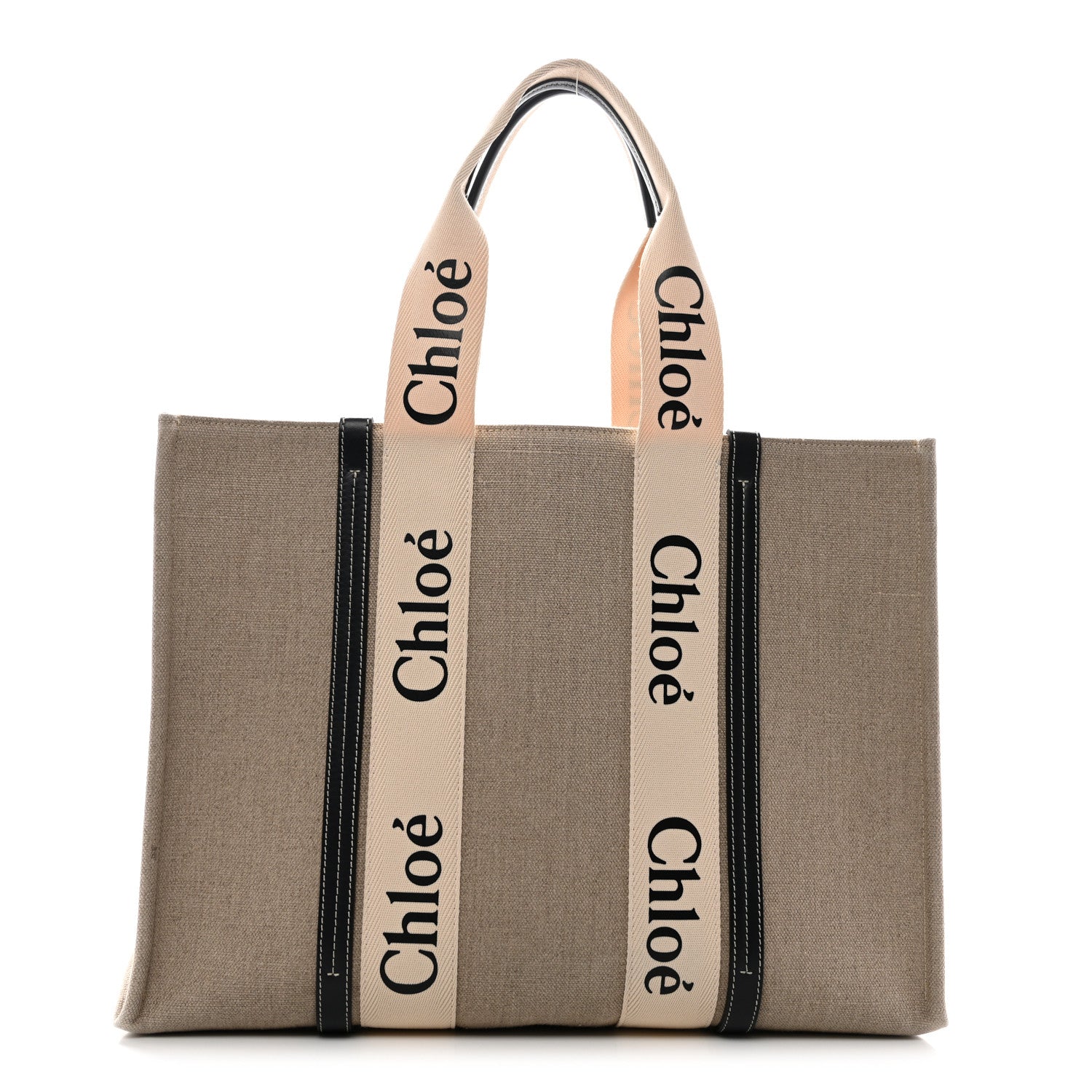 Chloe Cotton Calfskin Large Woody Ribbon Tote White Blue 1 of 10