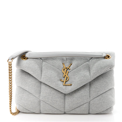 Saint Laurent Jersey Quilted Small Loulou Puffer Monogram Chain Satchel Grey Cloud 1 of 10