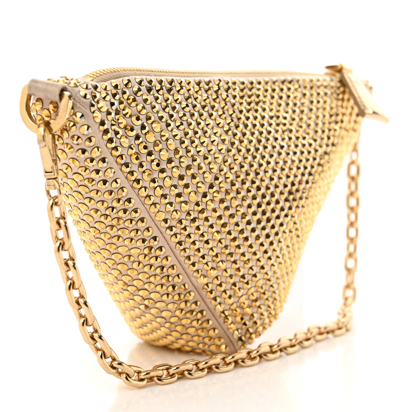 Satin Crystal Triangle Crossbody Pouch Platino