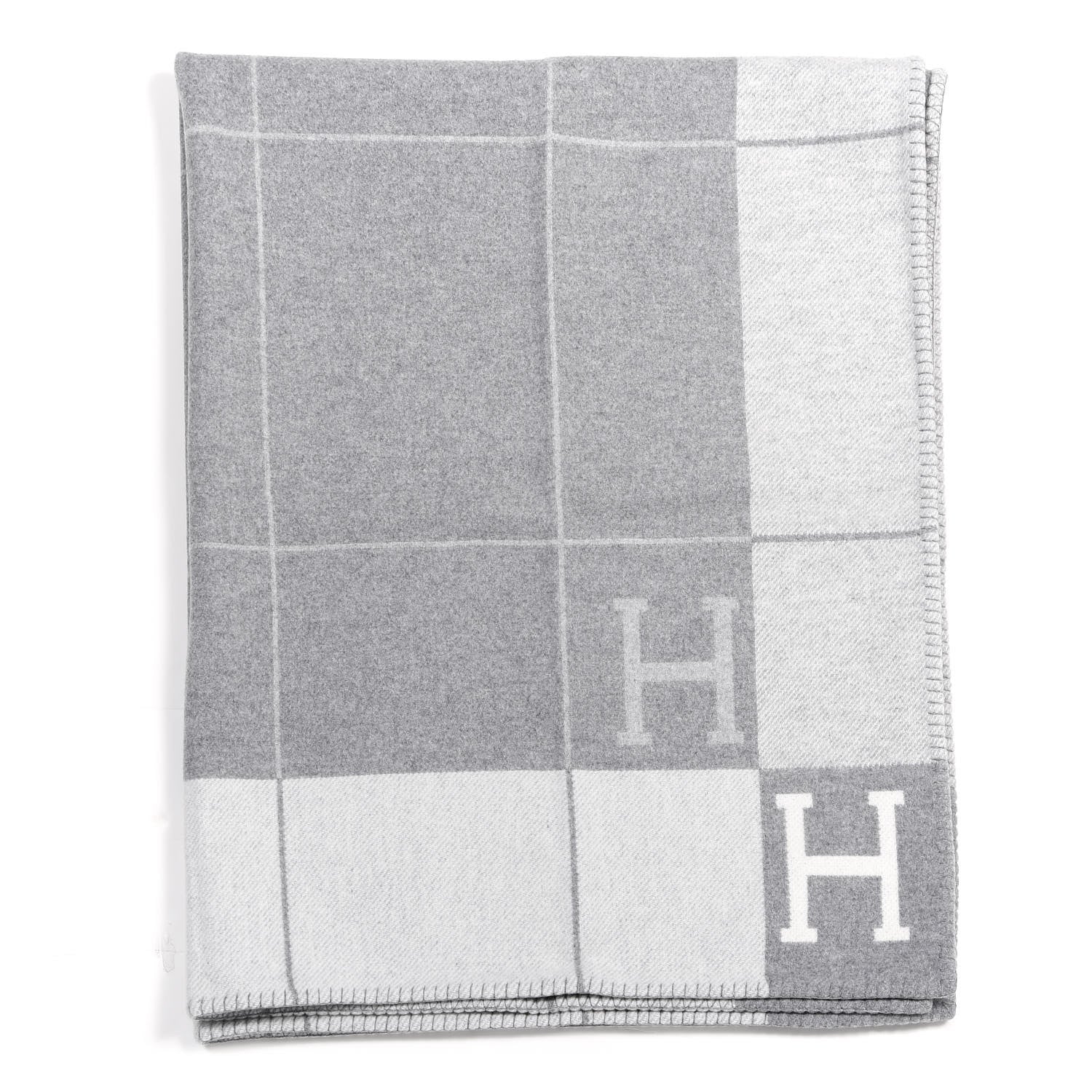 Hermes Wool Cashmere Avalon III Blanket Ecru Gris Clair 1 of 4