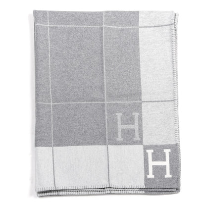 Hermes Wool Cashmere Avalon III Blanket Ecru Gris Clair 1 of 4