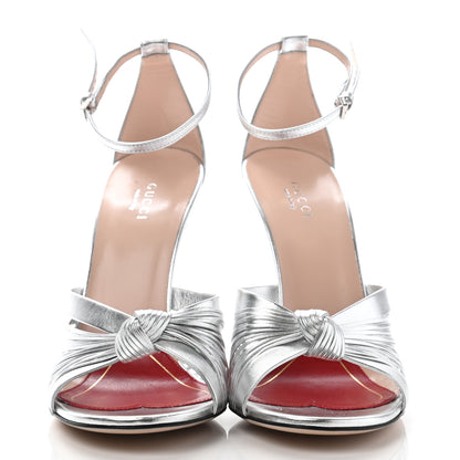 Gucci Metallic Nappa Allie Knot Sandals 39 Silver 2 of 7